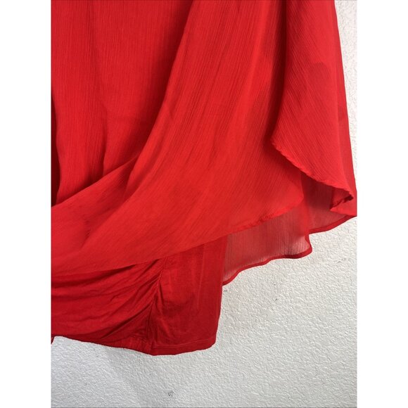 Alyx Top Womens 3X Red Poncho Chiffon Gauze Flutter Sleeve Overlay Assymetrical - Picture 3 of 8